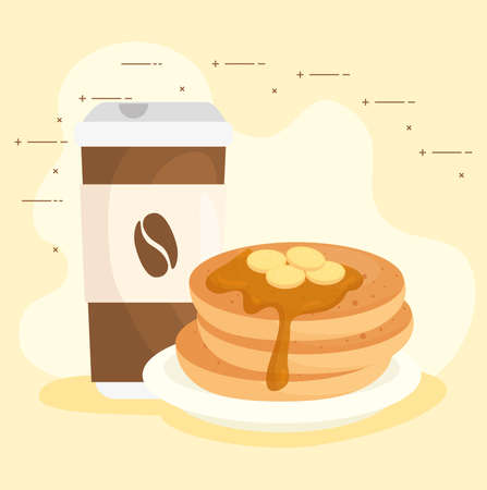 delicious pancake with syrup and coffee beverage, breakfast concept vector illustration designのイラスト素材