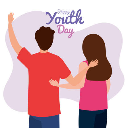 happy youth day, young couple, young woman and man together for celebration youth day vector illustration designのイラスト素材