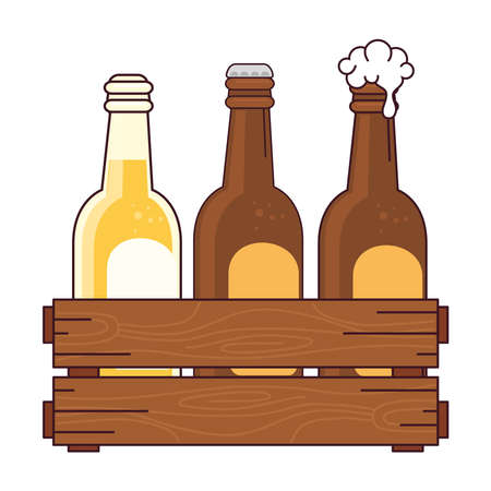 beers set in the wooden box, on white background vector illustration designのイラスト素材