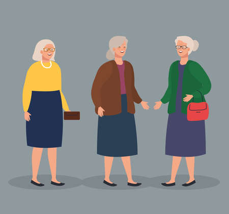 group cute old women, senior women smiling vector illustration designのイラスト素材