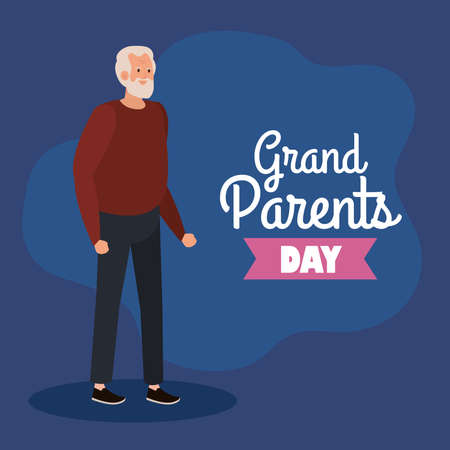 happy grand parents day, with cute grandfather and lettering decoration of best grand parents vector illustration designのイラスト素材