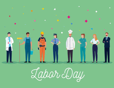 labor day poster with people group different occupation vector illustration designのイラスト素材