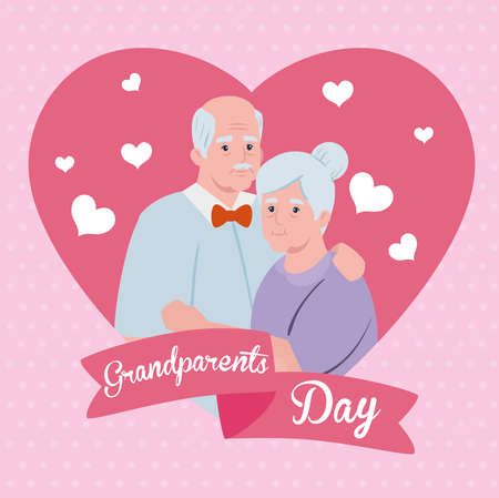 happy grand parents day with cute older couple and hearts decoration vector illustration designのイラスト素材