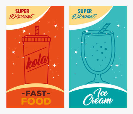 set labels of fast food, with super discount vector illustration designのイラスト素材