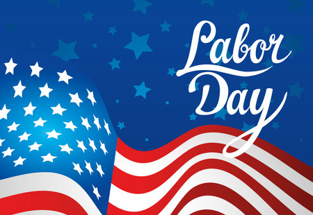happy labor day holiday banner with united states national flag and labor day lettering text vector...