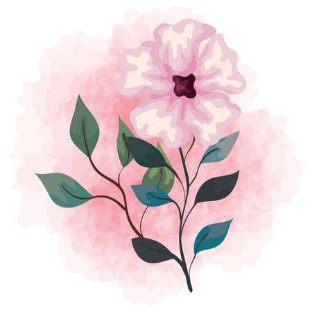 flower pink color, branches with leaves, nature decoration vector illustration designのイラスト素材
