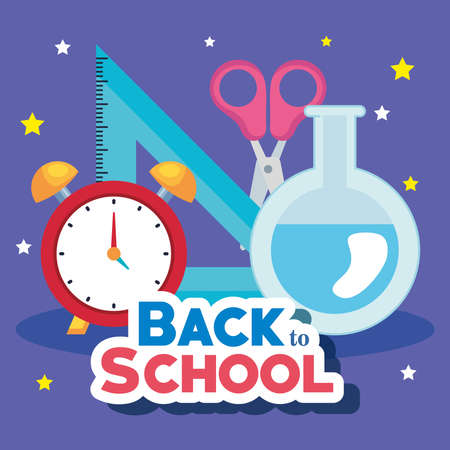 back to school banner with alarm clock and supplies education vector illustration designのイラスト素材