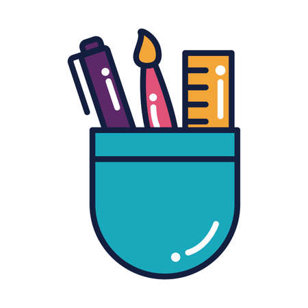 holder pencils with supplies line and fill style vector illustration designのイラスト素材