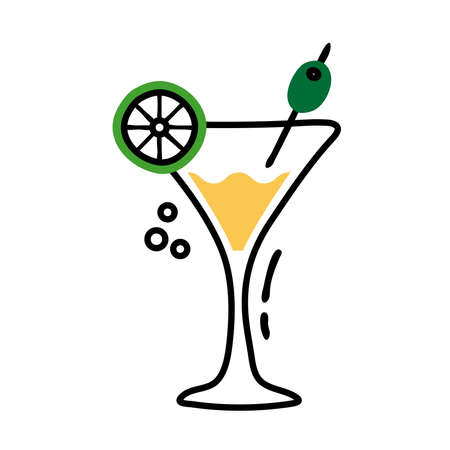 fresh tropical cocktail line and fill style vector illustration designのイラスト素材