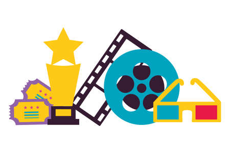film reel award tickets 3d glasses cinema movie vector illustrationのイラスト素材
