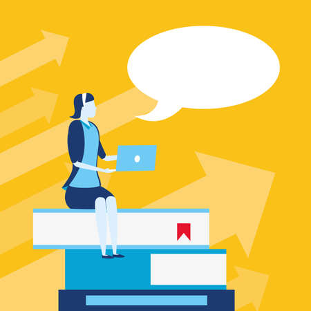 businesswoman sitting books with laptop business success vector illustrationのイラスト素材