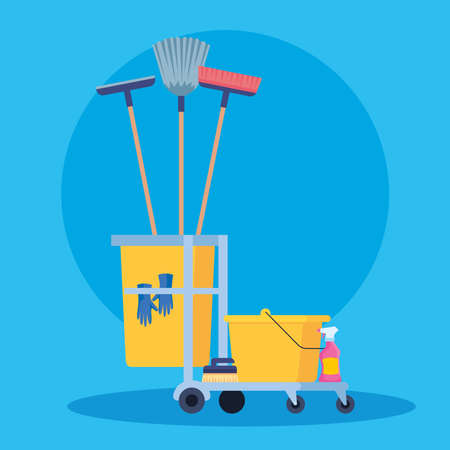 cleaning trolley with equipment icons vector illustration designのイラスト素材
