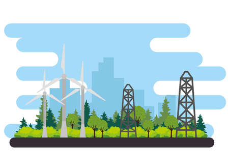 wind turbine energy alternative scene vector illustration designのイラスト素材