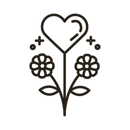 heart flowers line style icon vector illustration designのイラスト素材