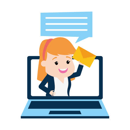 businesswoman online payment email speech bubble vector illustrationのイラスト素材