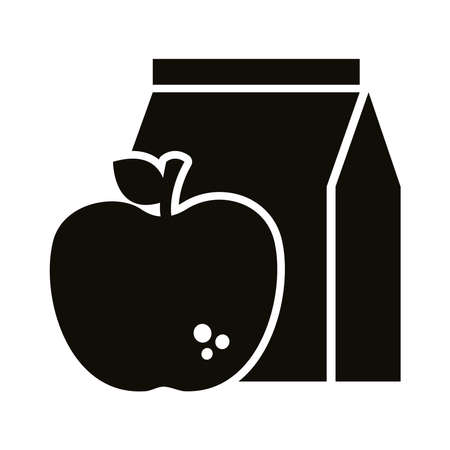 apple fruit with food bag silhouette style icon vector illustration designのイラスト素材