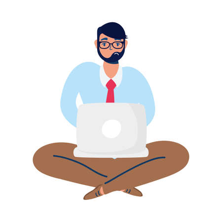 elegant business man with lotus position using laptop vector illustration designのイラスト素材