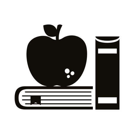pile text books school supply and apple silhouette style icon vector illustration designのイラスト素材