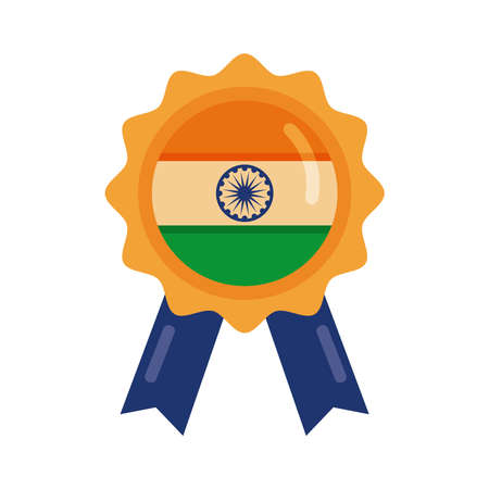 Independece day india celebration flag in medal flat style icon vector illustration designのイラスト素材
