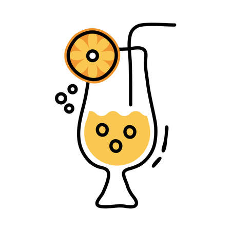 fresh tropical cocktail line and fill style vector illustration designのイラスト素材