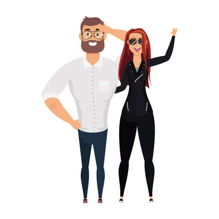 young man bearded with rude woman characters vector illustration designのイラスト素材