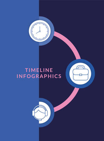Timeline Infographics with clock suitcase and call center icons design, Data information business and analytics theme Vector illustrationのイラスト素材
