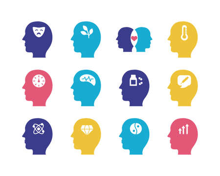 bundle of profiles mental health silhouette style icon vector illustration designのイラスト素材