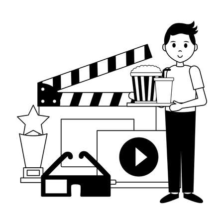 food snack and clapboard 3d glasses and award film movie vector illustrationのイラスト素材