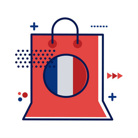 shopping bag with france flag flat style vector illustration designのイラスト素材