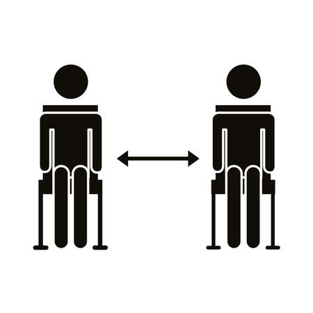 humans figures in chairs distance social silhouette style vector illustration designのイラスト素材