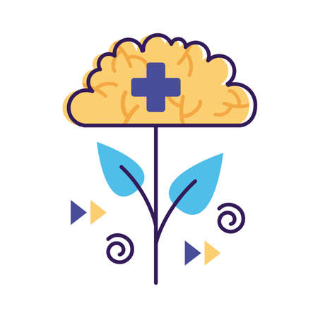 plant with brain mental health flat style icon vector illustration designのイラスト素材