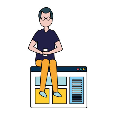 man with smartphone and social network profile vector illustration designのイラスト素材