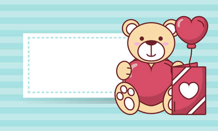 Teddy bear with heart balloon and card design of Valentines day love and passion theme Vector illustrationのイラスト素材