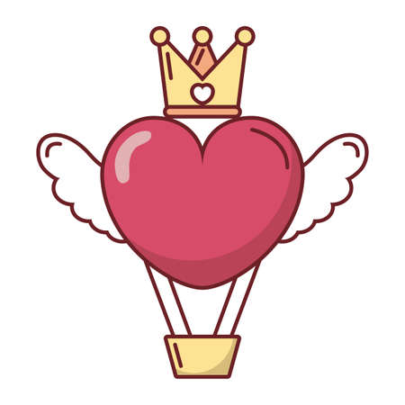 Heart hot air balloon with wings design of love passion and romantic theme Vector illustrationのイラスト素材