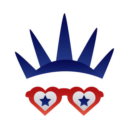 new york liberty statue crown and glasses degraded style vector illustration designのイラスト素材