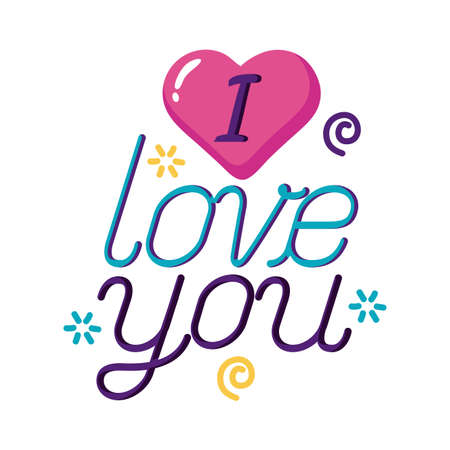 I love you text with heart flat style icon design of Passion and romantic theme Vector illustrationのイラスト素材