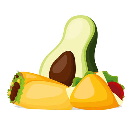 avocado burrito taco mexican food vector illustrationのイラスト素材