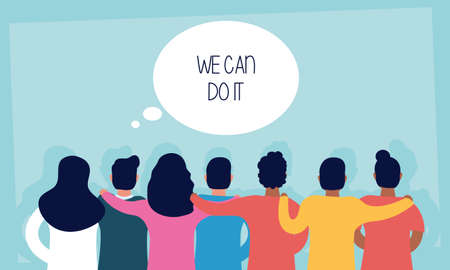 group of people back with we can do it message in speech bubble vector illustration designのイラスト素材