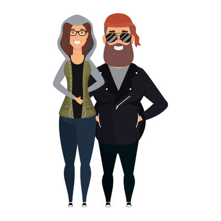 motorcyclist man with woman characters vector illustration designのイラスト素材