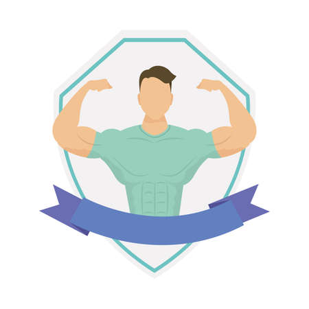 young strong man athlete in frame vector illustration designのイラスト素材