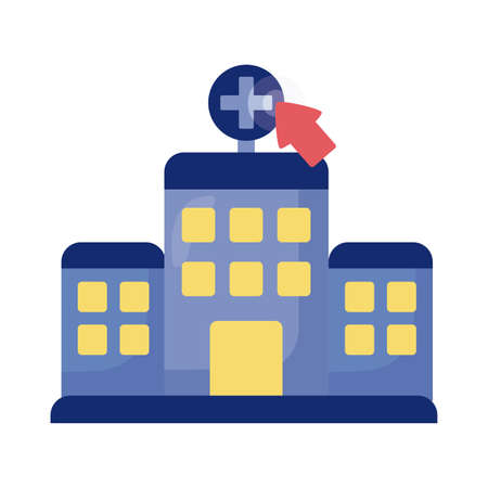 cursor mouse with hospital building health online detaild style vector illustration designのイラスト素材