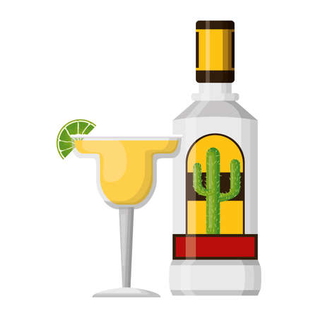 mexican bottle tequila cocktail lemon vector illustrationのイラスト素材