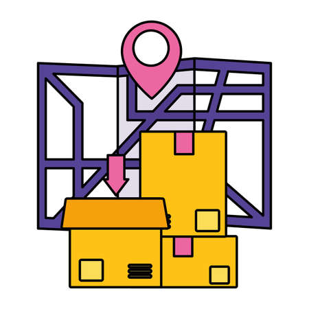 cardboard boxes map navigation gps fast delivery vector illustrationのイラスト素材