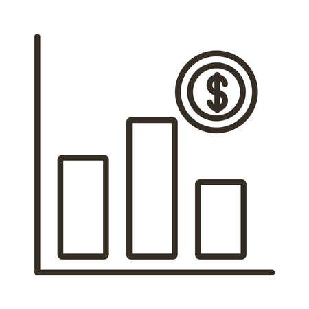 statistics bars and coin dollar line style icon vector illustration designのイラスト素材