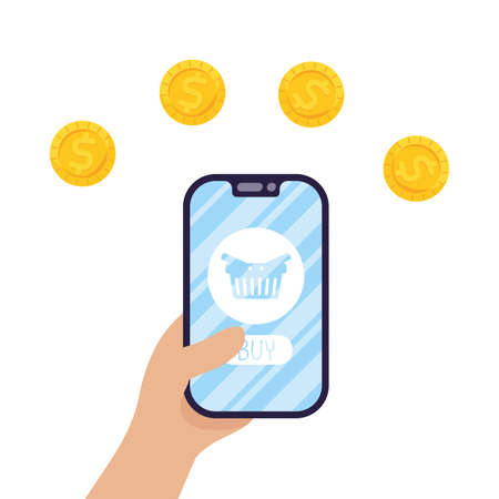 smartphone with shopping basket and coins vector illustration designのイラスト素材