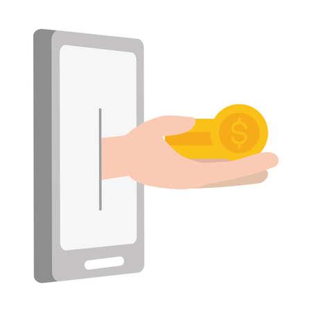 hand mobile coins stacked online banking vector illustrationのイラスト素材