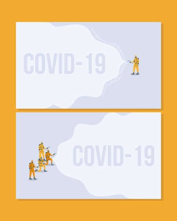 men cleaners with biosafety suits covid19 vector illustration designのイラスト素材