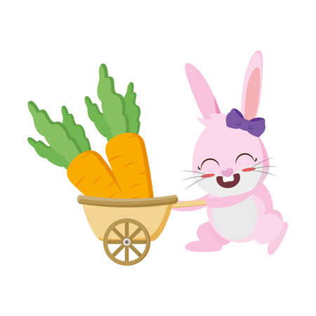 cute rabbit carrying carrots in stroller vector illustrationのイラスト素材