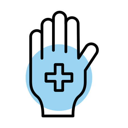 medical cross symbol in hand line style vector illustration designのイラスト素材