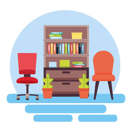 office bookshelf chairs furniture vector illustration designのイラスト素材